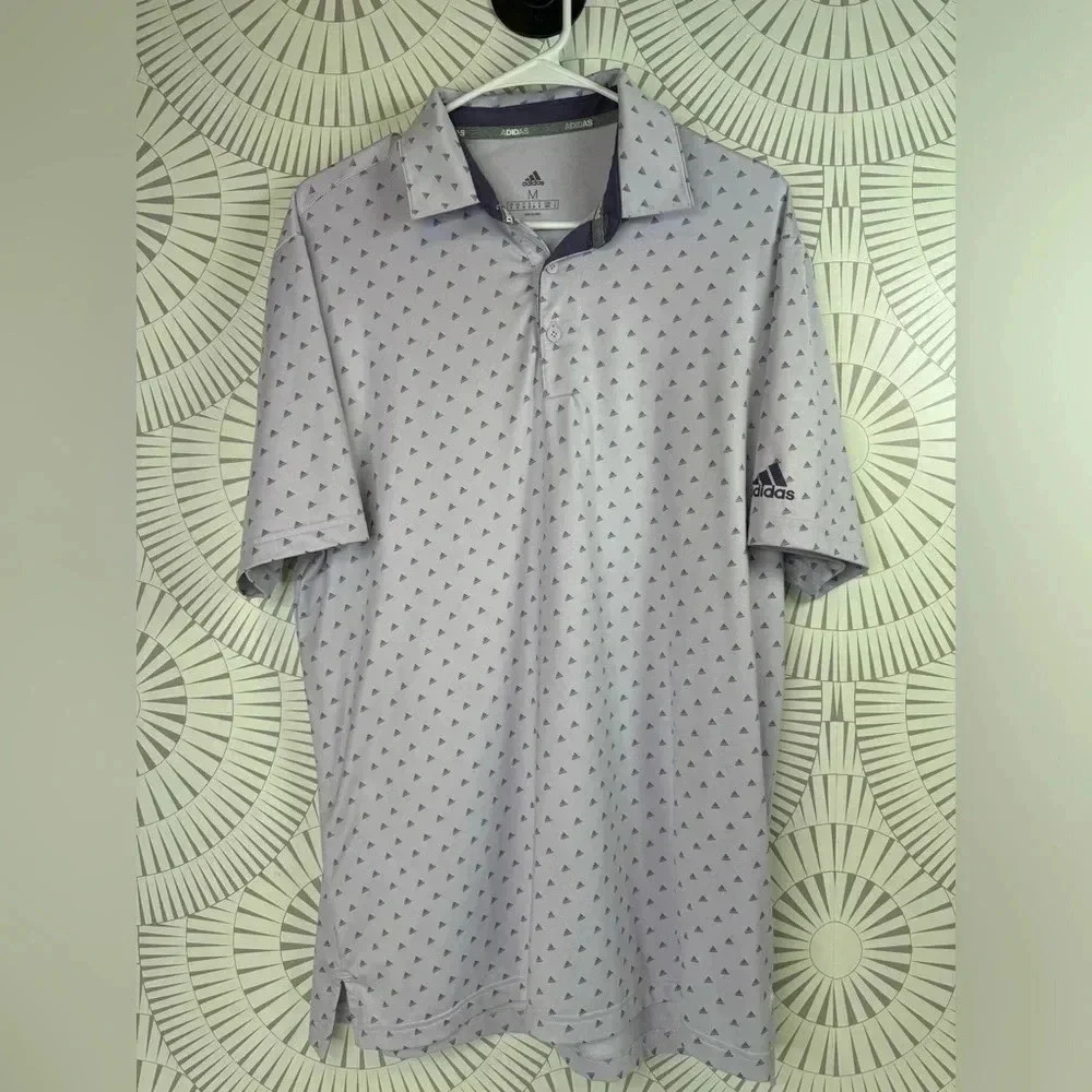 Adidas Golf Polo Shirt ‎ Men’s Size M Adidas Logo Print UPF 50 Lavender